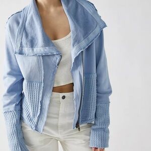 We The Free Light Blue Textured Zip Hoodie